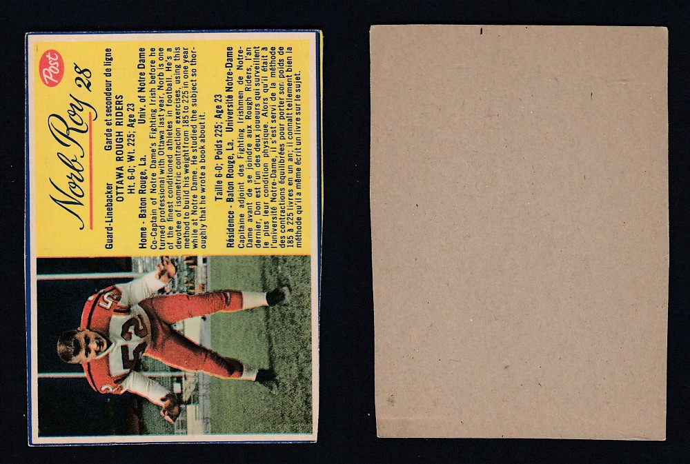 1963 CFL POST FOOTBALL CARD #28 N. ROY  photo