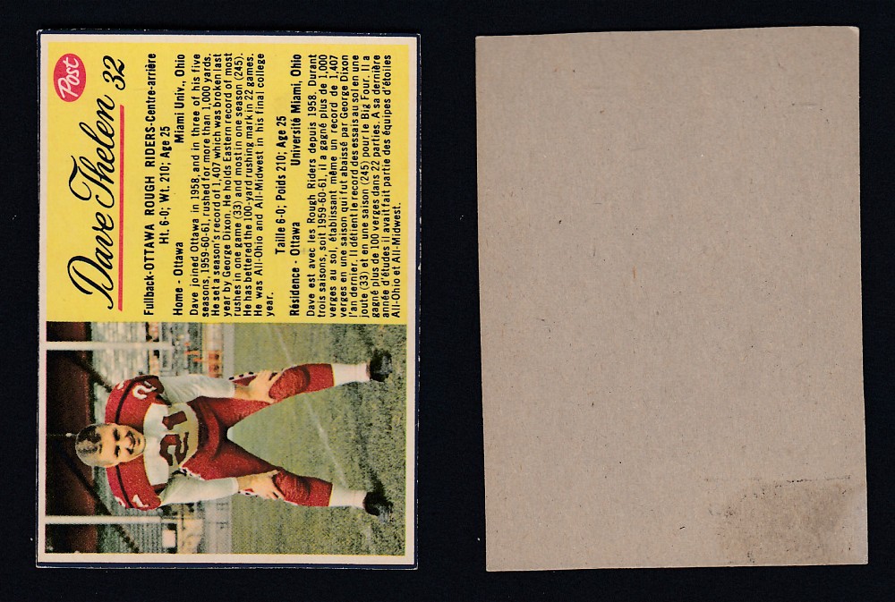 1963 CFL POST FOOTBALL CARD #32 D. THELEN  photo