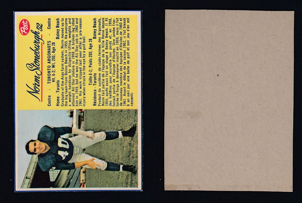 1963 CFL POST FOOTBALL CARD #52 N. STONEBURGH photo