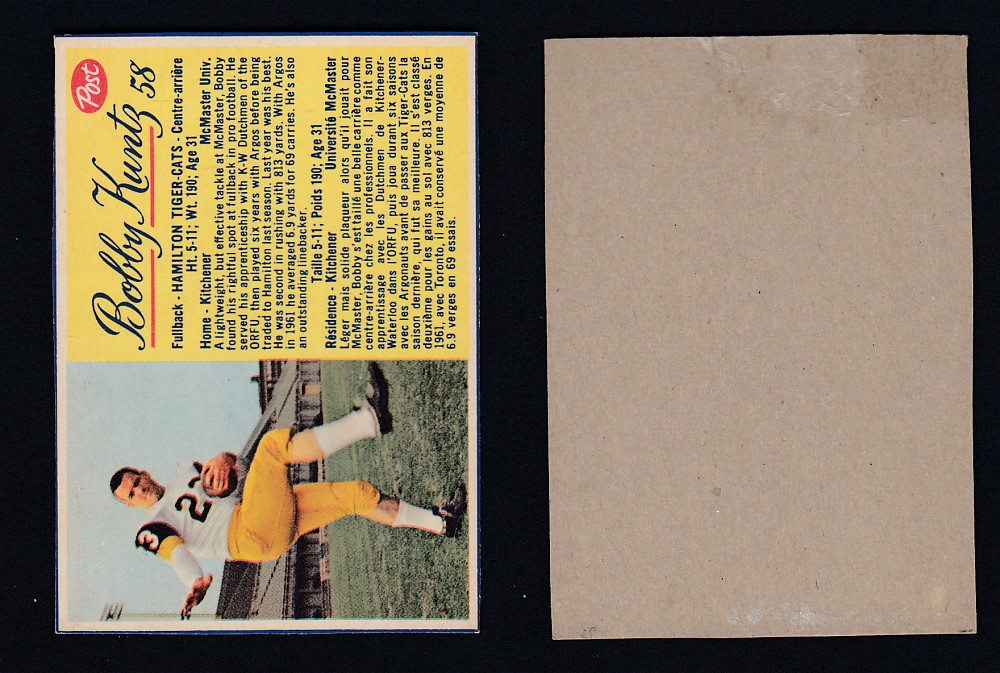 1963 CFL POST FOOTBALL CARD #58 B. KUNTZ photo