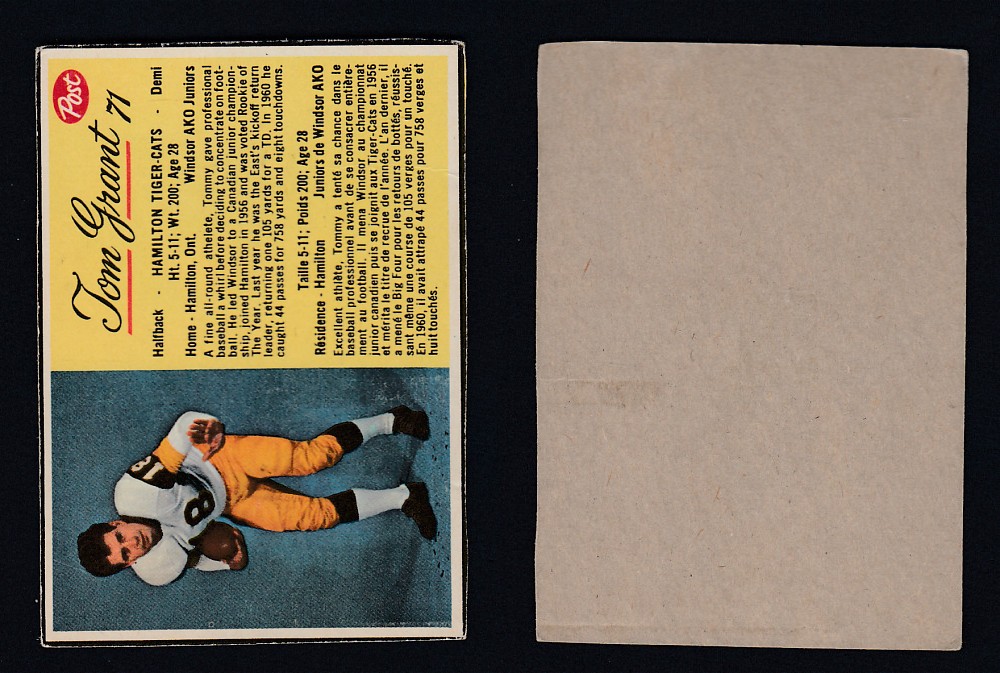 1963 CFL POST FOOTBALL CARD #71 T. GRANT  photo