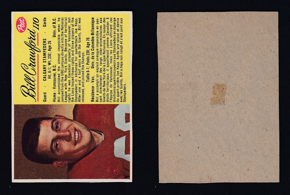 1963 CFL POST FOOTBALL CARD #110 B. CRAWFORD  photo