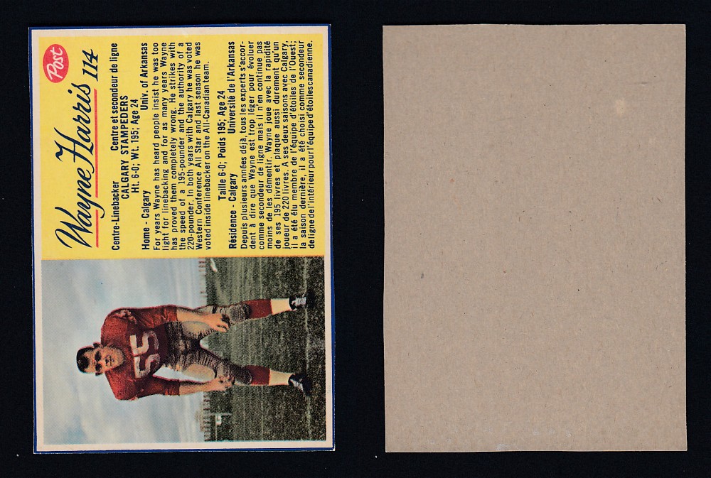 1963 CFL POST FOOTBALL CARD #114 W. HARRIS  photo