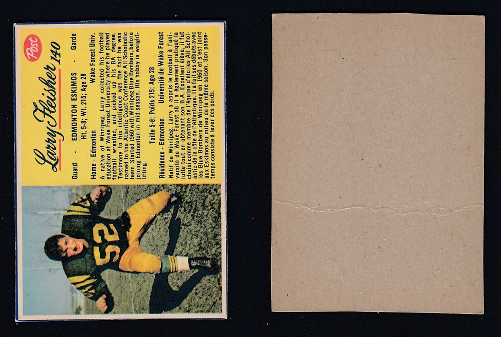 1963 CFL POST FOOTBALL CARD #140 L. FLEISHER  photo