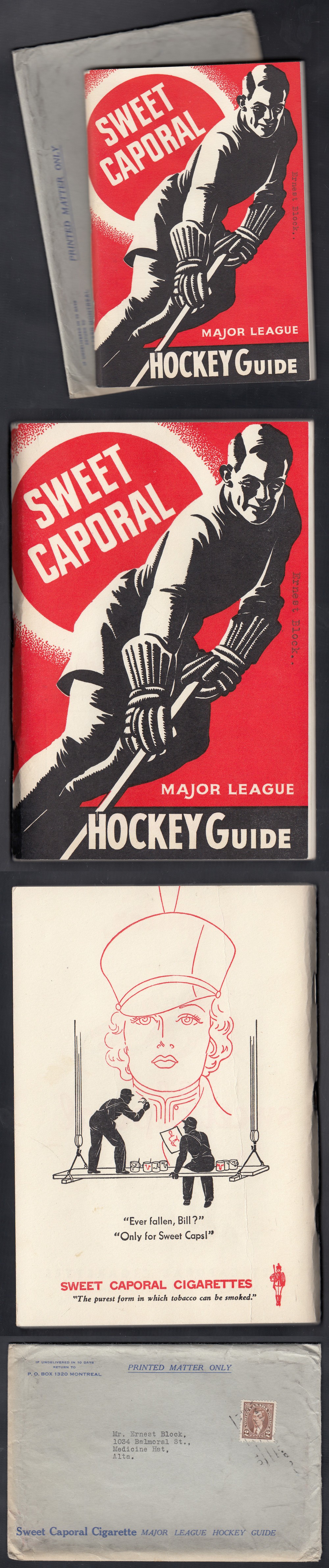 1940-41 SWEET CAPORAL HOCKEY GUIDE & ENVELOPE  photo