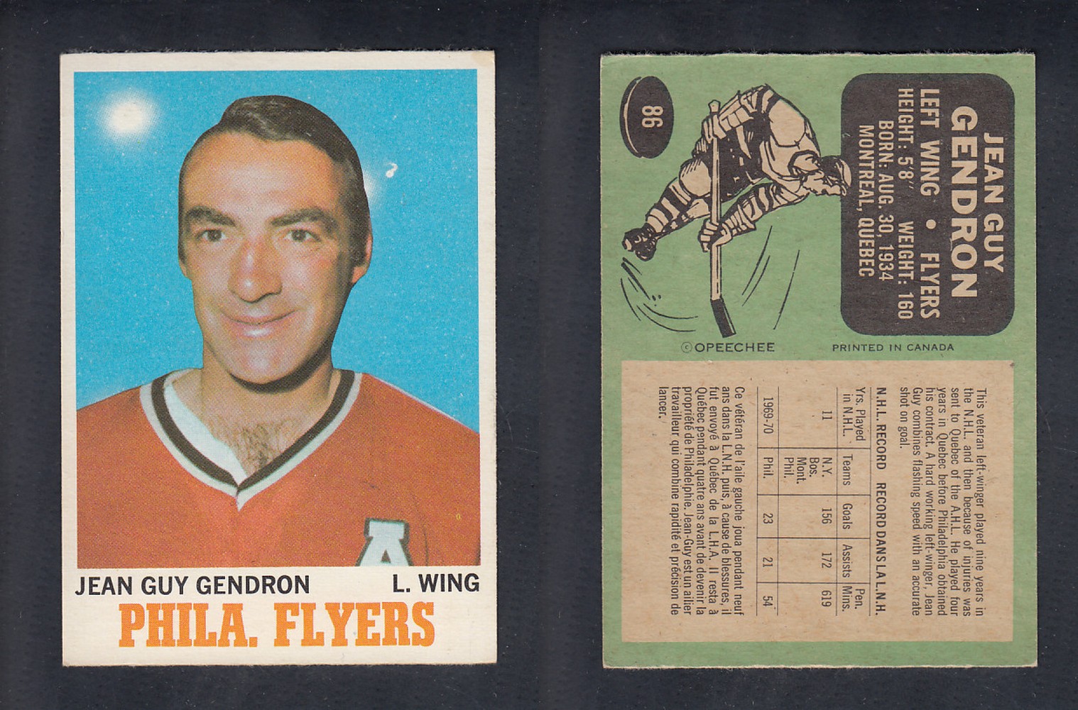 1970-71 O-PEE-CHEE HOCKEY CARD  #86 J.G. GENDRON photo