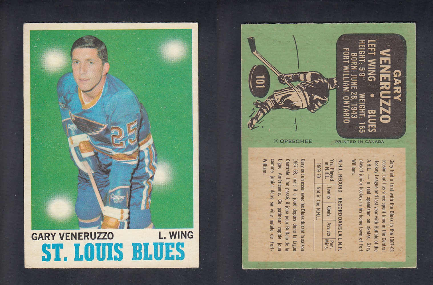 1970-71 O-PEE-CHEE HOCKEY CARD  #101 G. VENERUZZO photo