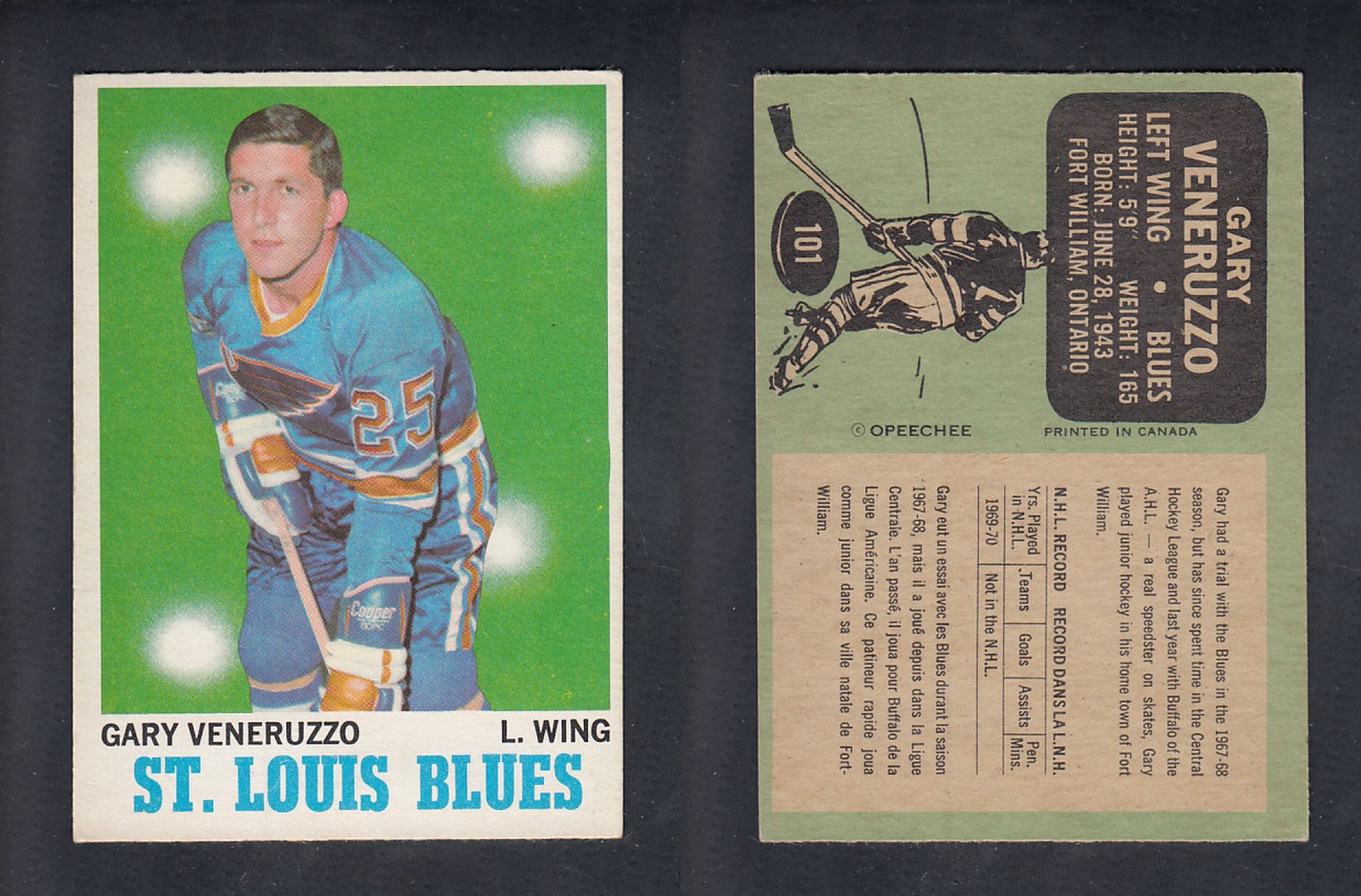 1970-71 O-PEE-CHEE HOCKEY CARD  #101 G. VENERUZZO photo