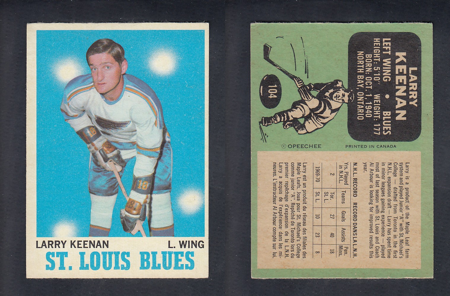 1970-71 O-PEE-CHEE HOCKEY CARD  #104  L. KEENAN photo