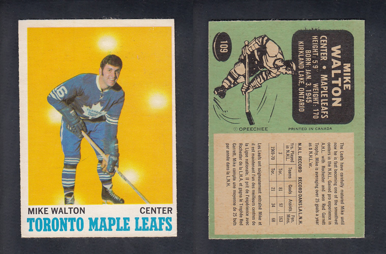 1970-71 O-PEE-CHEE HOCKEY CARD  #109  M. WALTON photo