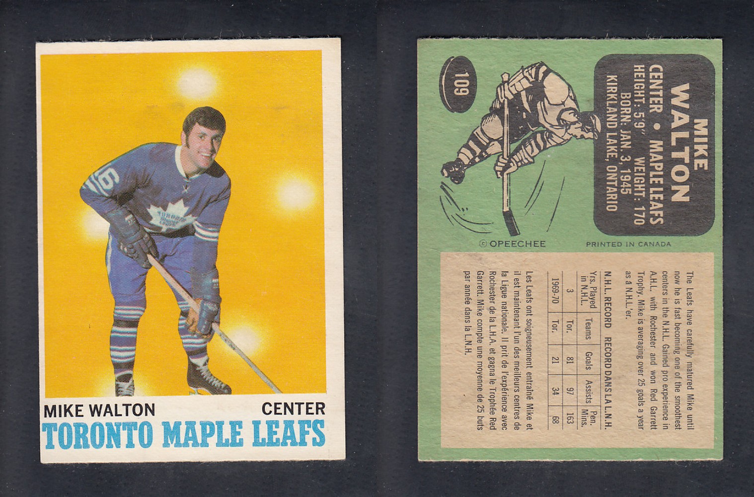 1970-71 O-PEE-CHEE HOCKEY CARD  #109  M. WALTON photo