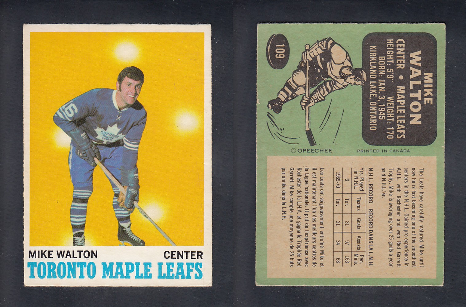 1970-71 O-PEE-CHEE HOCKEY CARD  #109  M. WALTON photo