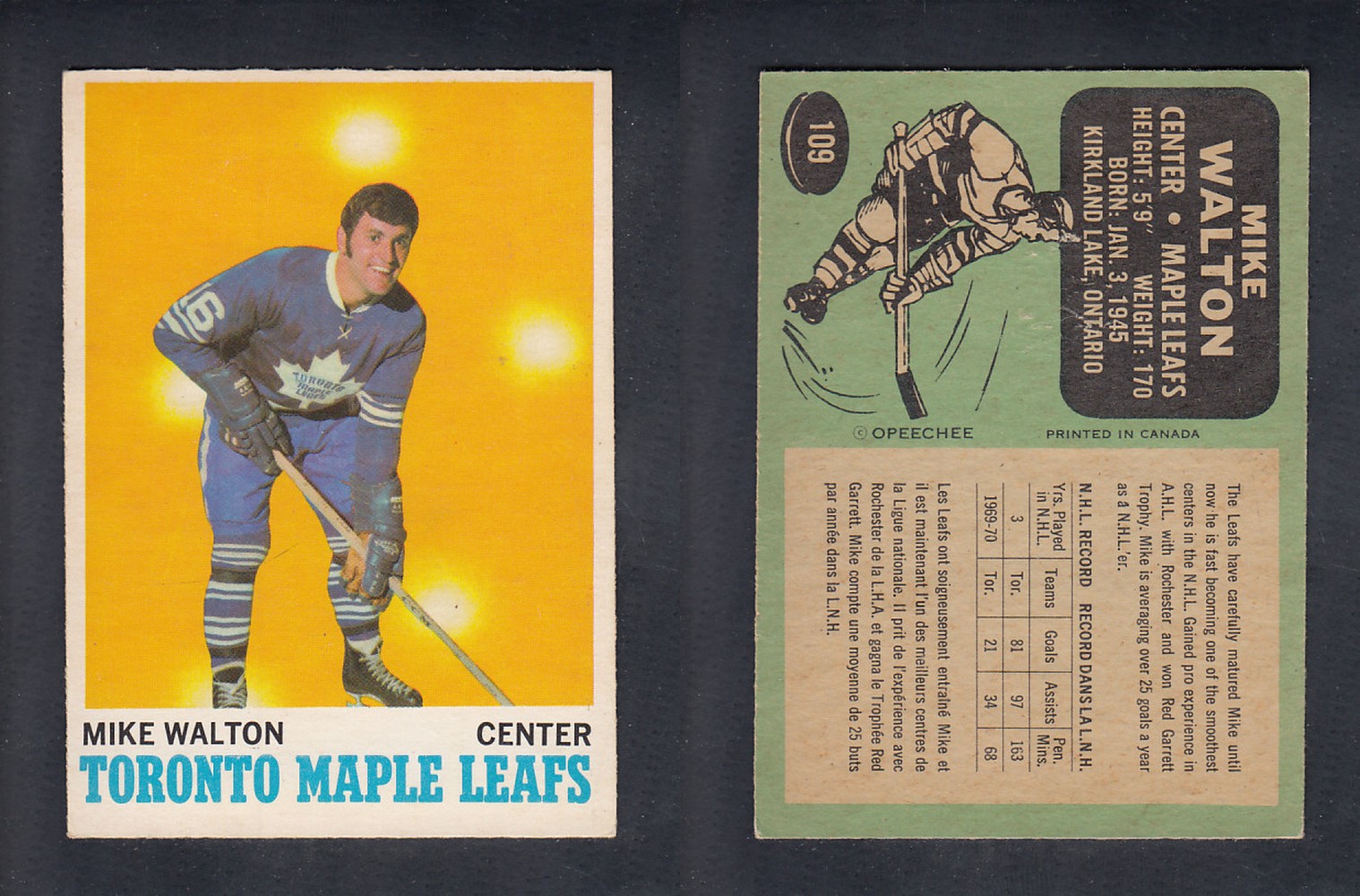 1970-71 O-PEE-CHEE HOCKEY CARD  #109  M. WALTON photo