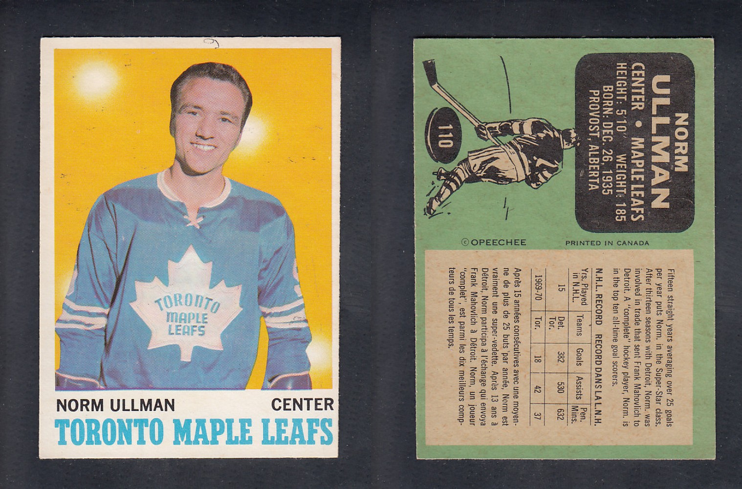 1970-71 O-PEE-CHEE HOCKEY CARD  #110  N. ULLMAN photo