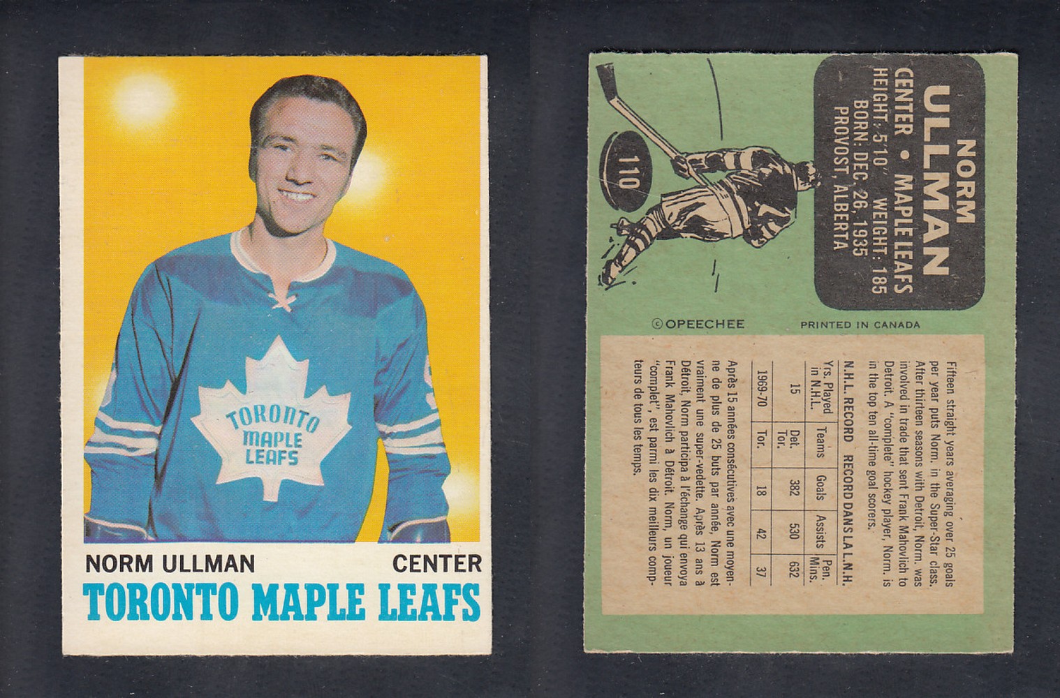 1970-71 O-PEE-CHEE HOCKEY CARD  #110  N. ULLMAN photo