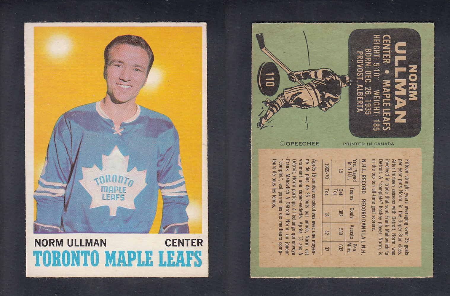 1970-71 O-PEE-CHEE HOCKEY CARD  #110  N. ULLMAN photo