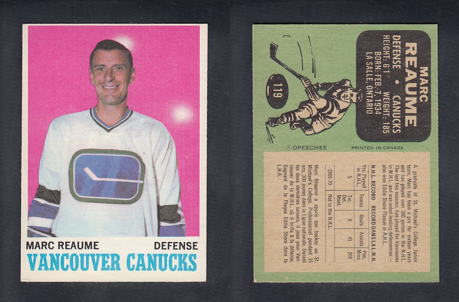 1970-71 O-PEE-CHEE HOCKEY CARD  #119  M. REAUME photo