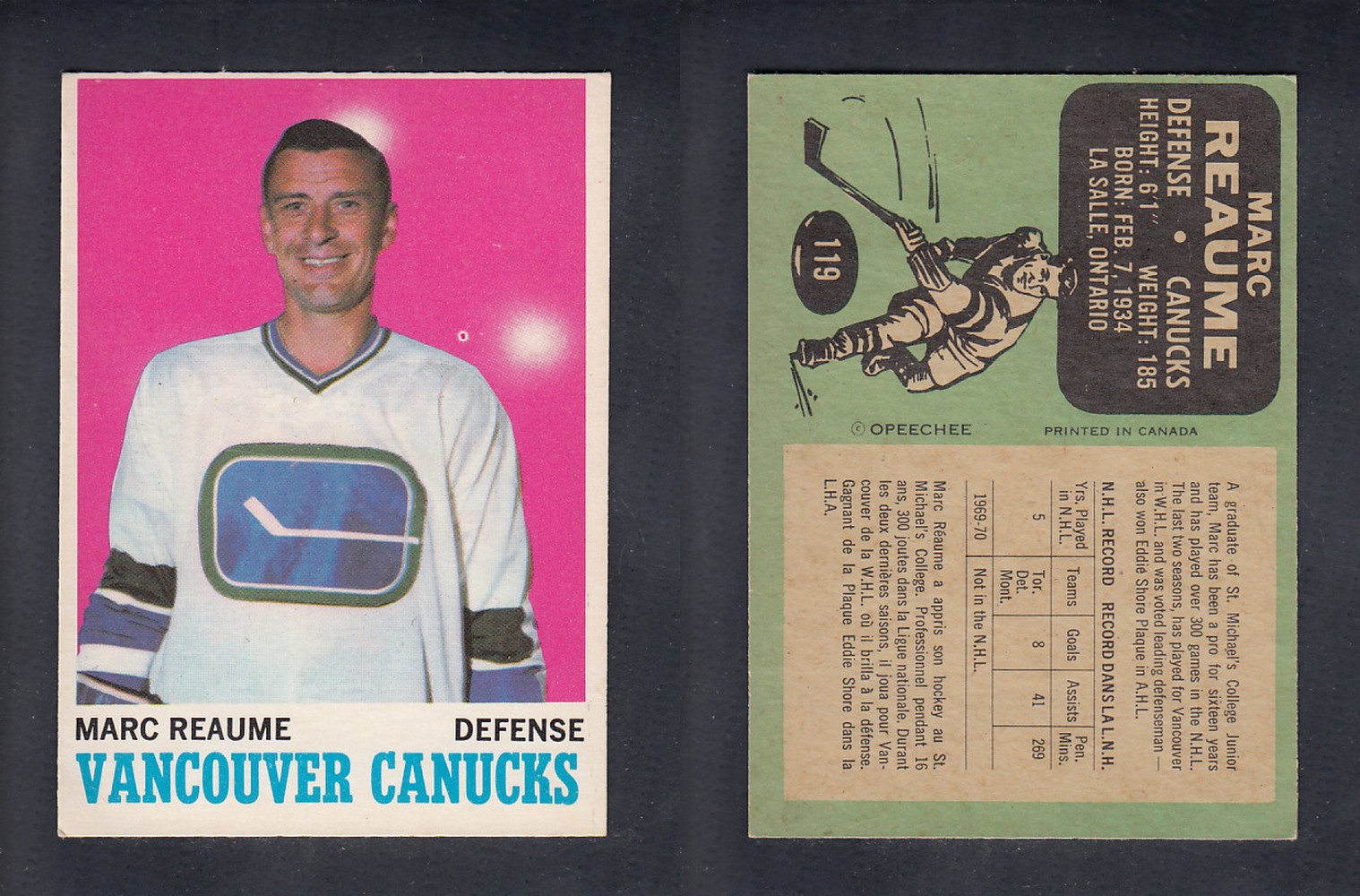 1970-71 O-PEE-CHEE HOCKEY CARD  #119  M. REAUME photo