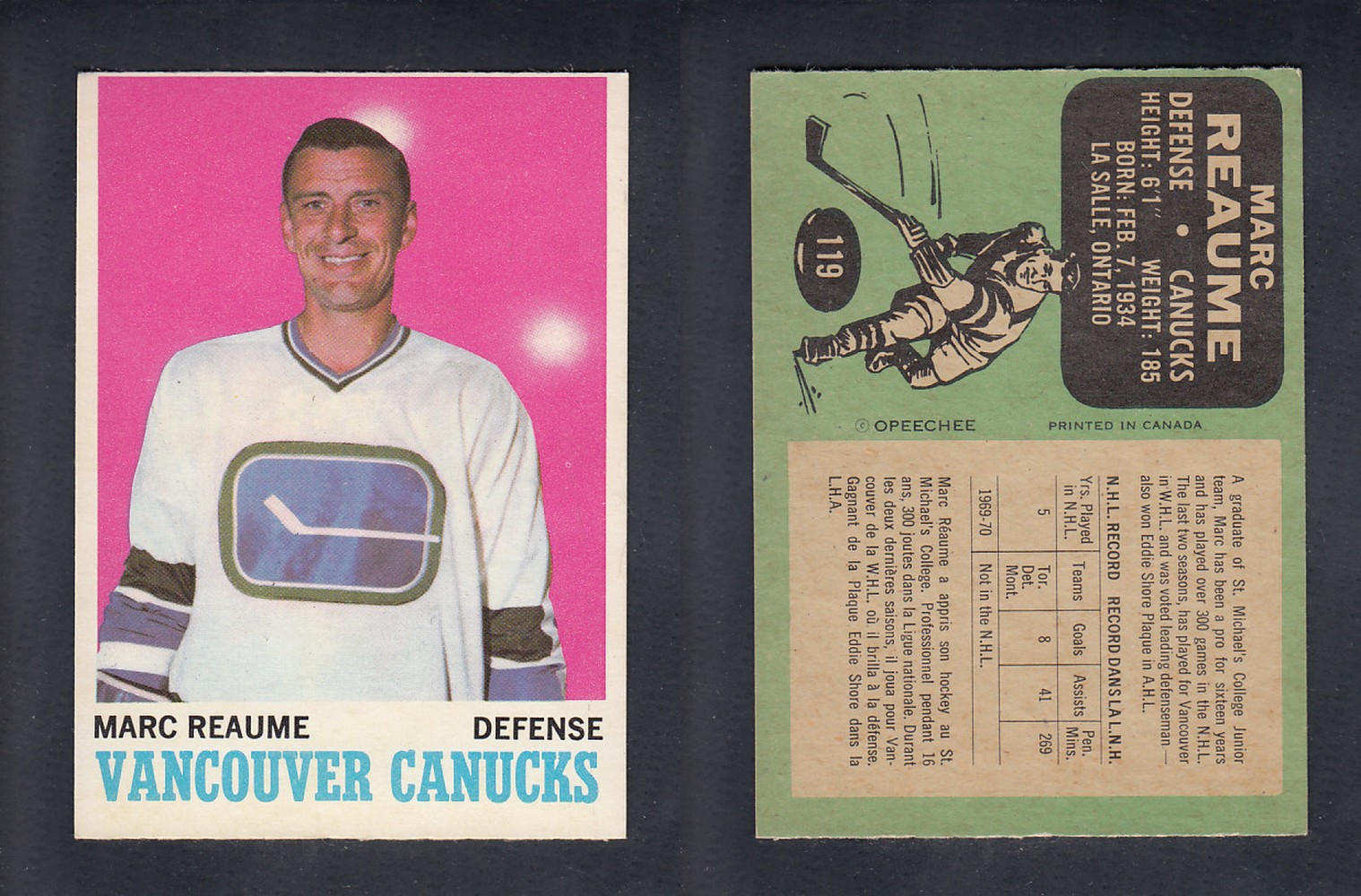 1970-71 O-PEE-CHEE HOCKEY CARD  #119  M. REAUME photo