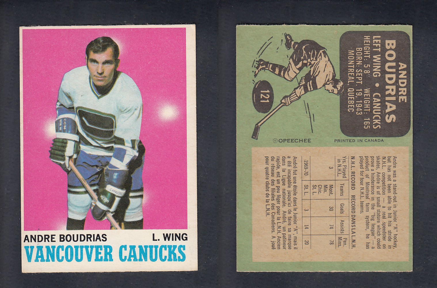 1970-71 O-PEE-CHEE HOCKEY CARD  #121  A. BOUDRIAS photo