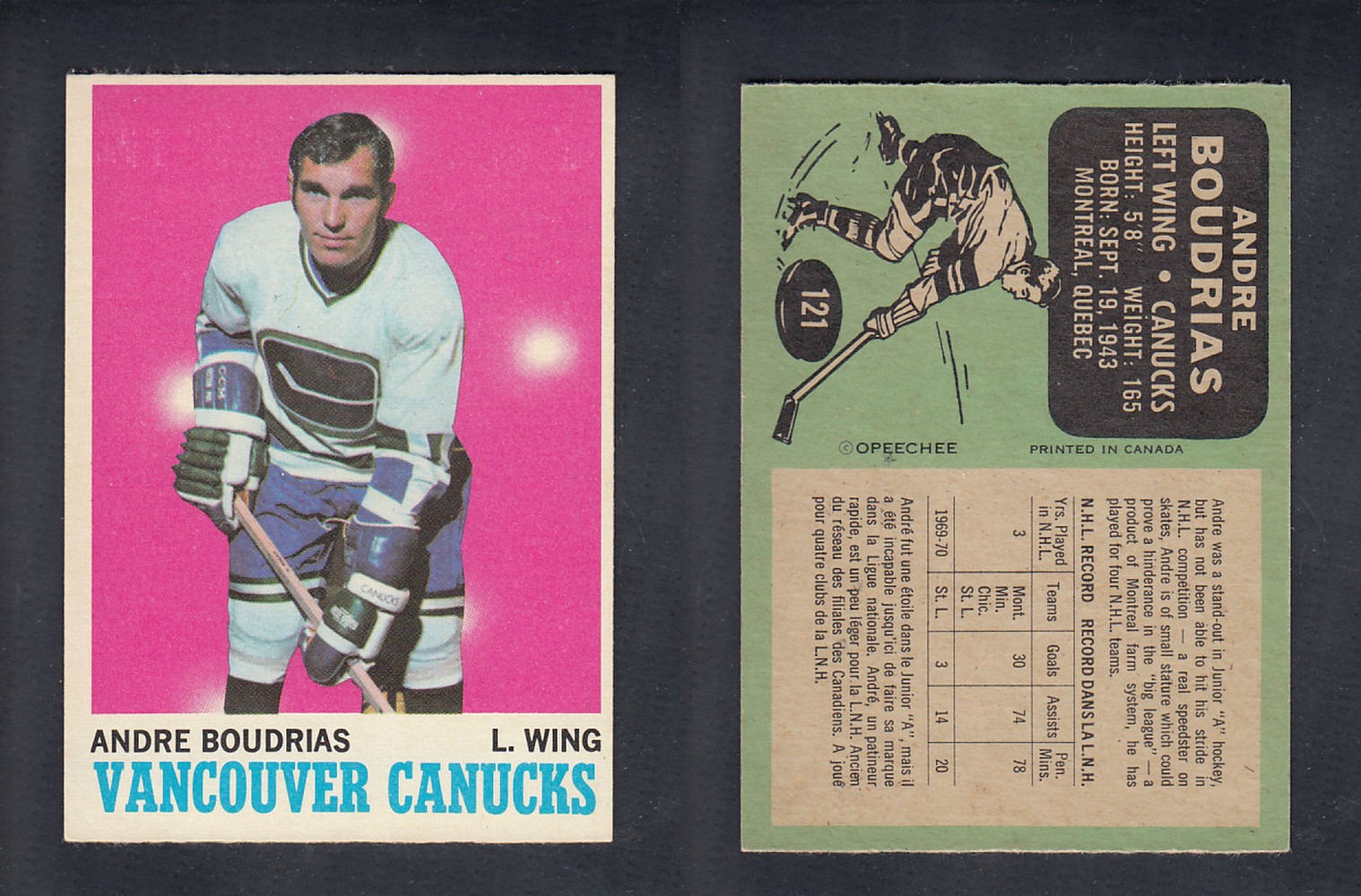 1970-71 O-PEE-CHEE HOCKEY CARD  #121  A. BOUDRIAS photo