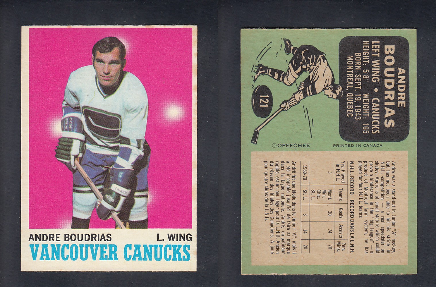 1970-71 O-PEE-CHEE HOCKEY CARD  #121  A. BOUDRIAS photo