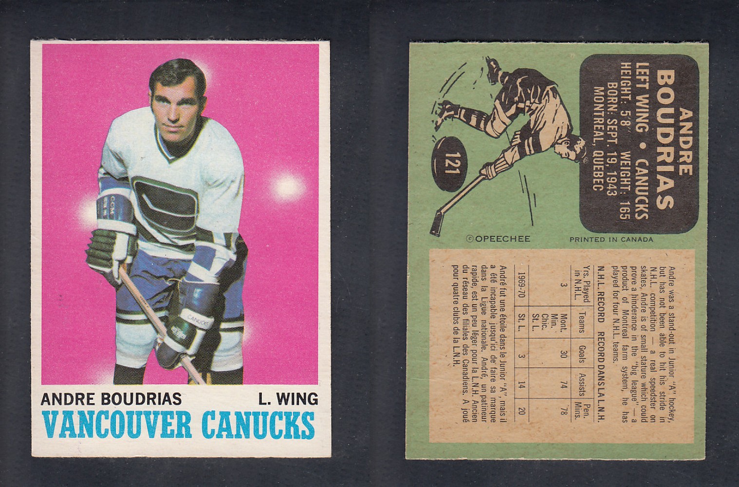 1970-71 O-PEE-CHEE HOCKEY CARD  #121  A. BOUDRIAS photo