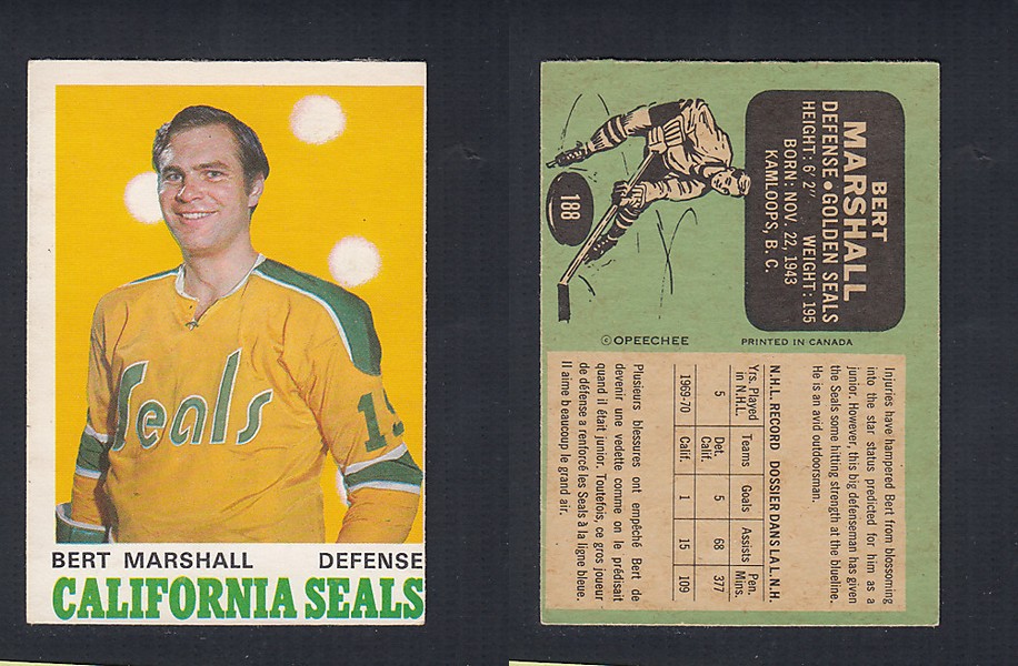 1970-71 O-PEE-CHEE HOCKEY CARD  #188 B. MARSHALL photo