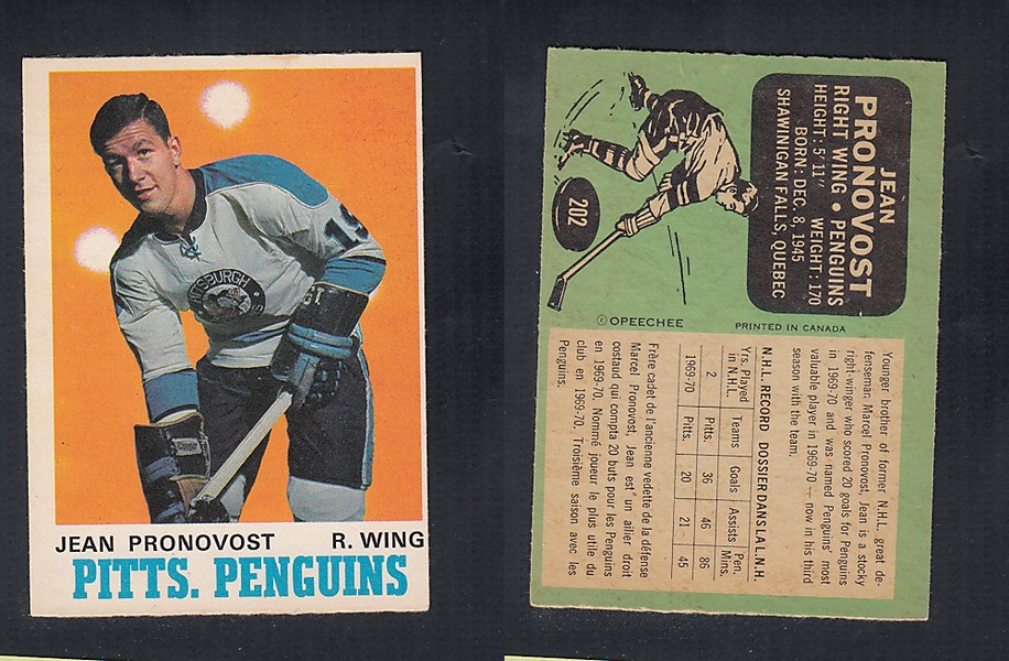 1970-71 O-PEE-CHEE HOCKEY CARD  #202 J. PRONOVOST photo