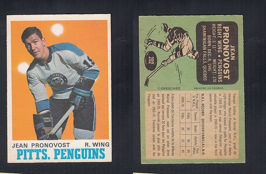 1970-71 O-PEE-CHEE HOCKEY CARD  #202 J. PRONOVOST photo