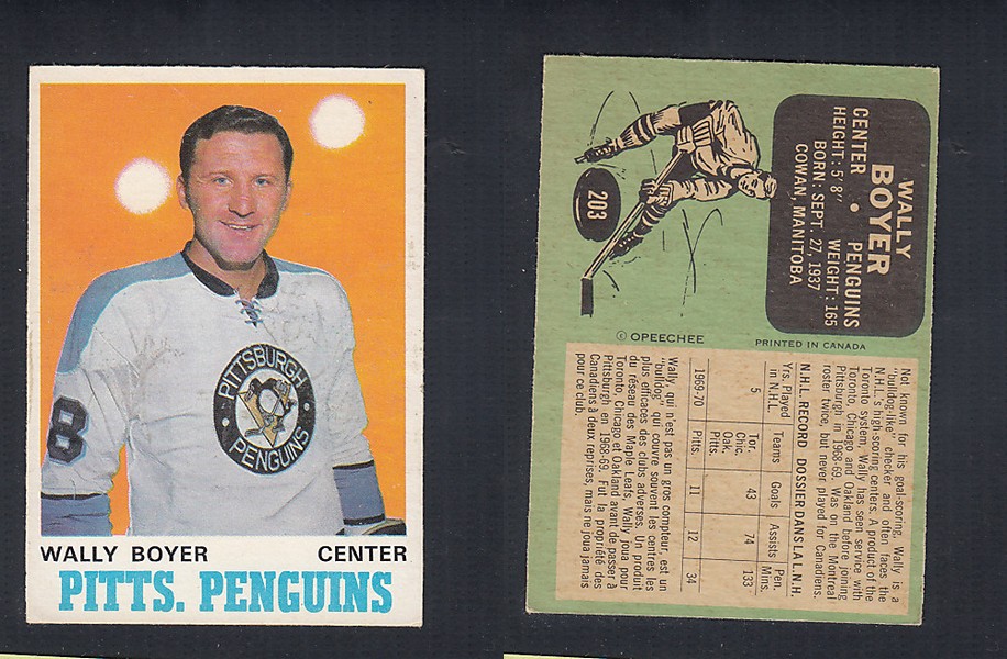 1970-71 O-PEE-CHEE HOCKEY CARD  #203 W. BOYER photo