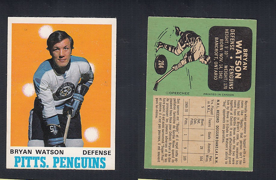 1970-71 O-PEE-CHEE HOCKEY CARD  #204 B. WATSON photo