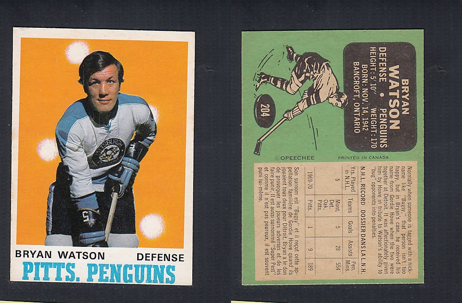 1970-71 O-PEE-CHEE HOCKEY CARD  #204 B. WATSON photo