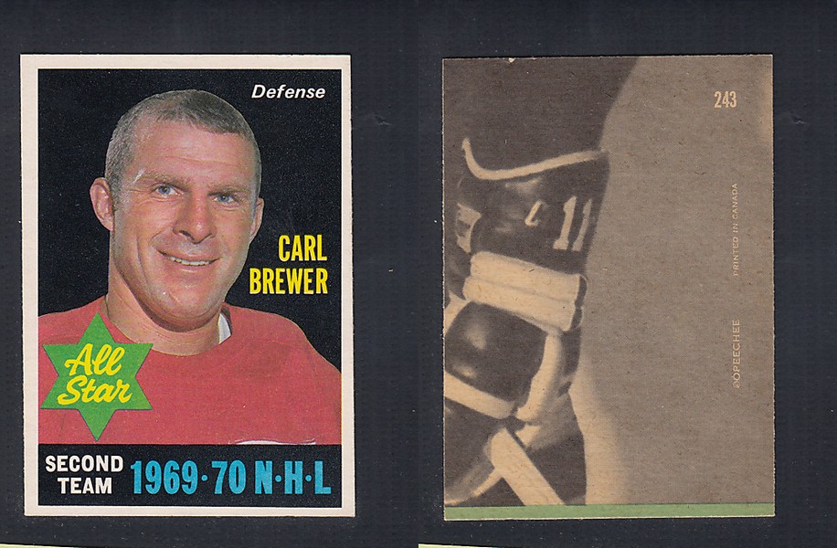 1970-71 O-PEE-CHEE HOCKEY CARD  #243 ALL STAR: CARL BREWER photo