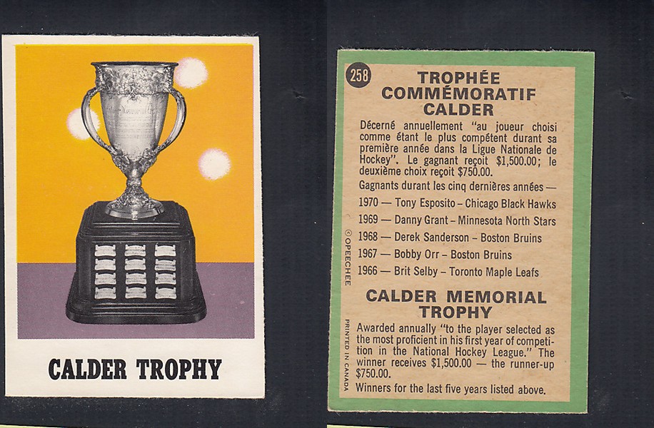 1970-71 O-PEE-CHEE HOCKEY CARD  #258 THE CALDER TROPHY photo