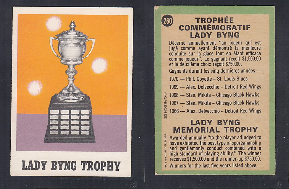 1970-71 O-PEE-CHEE HOCKEY CARD  #260 THE LADY BYNG TROPHY photo