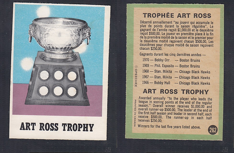 1970-71 O-PEE-CHEE HOCKEY CARD  #262 ART ROSS TROPHY photo
