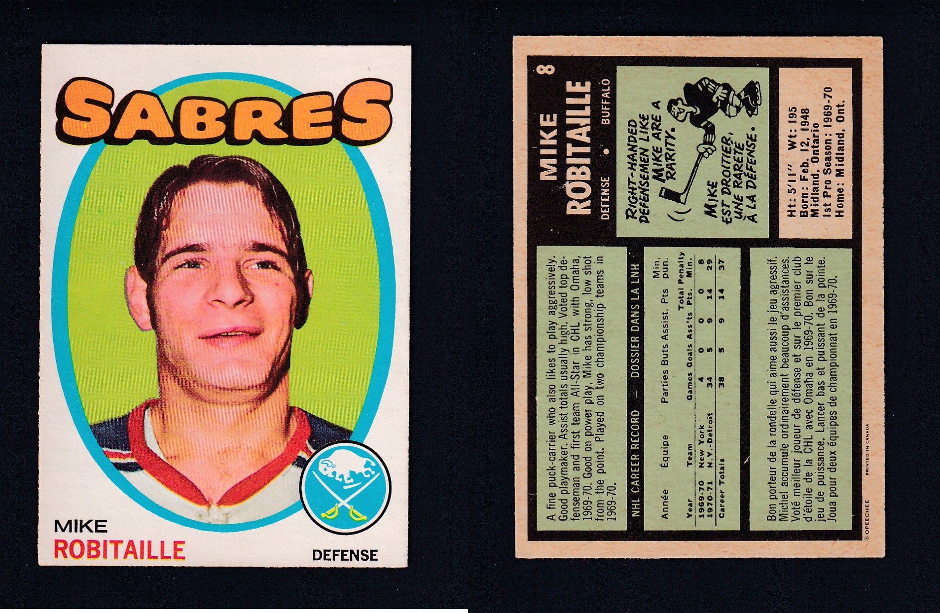 1971-72 O-PEE-CHEE HOCKEY CARD #8  M. ROBITAILLE photo