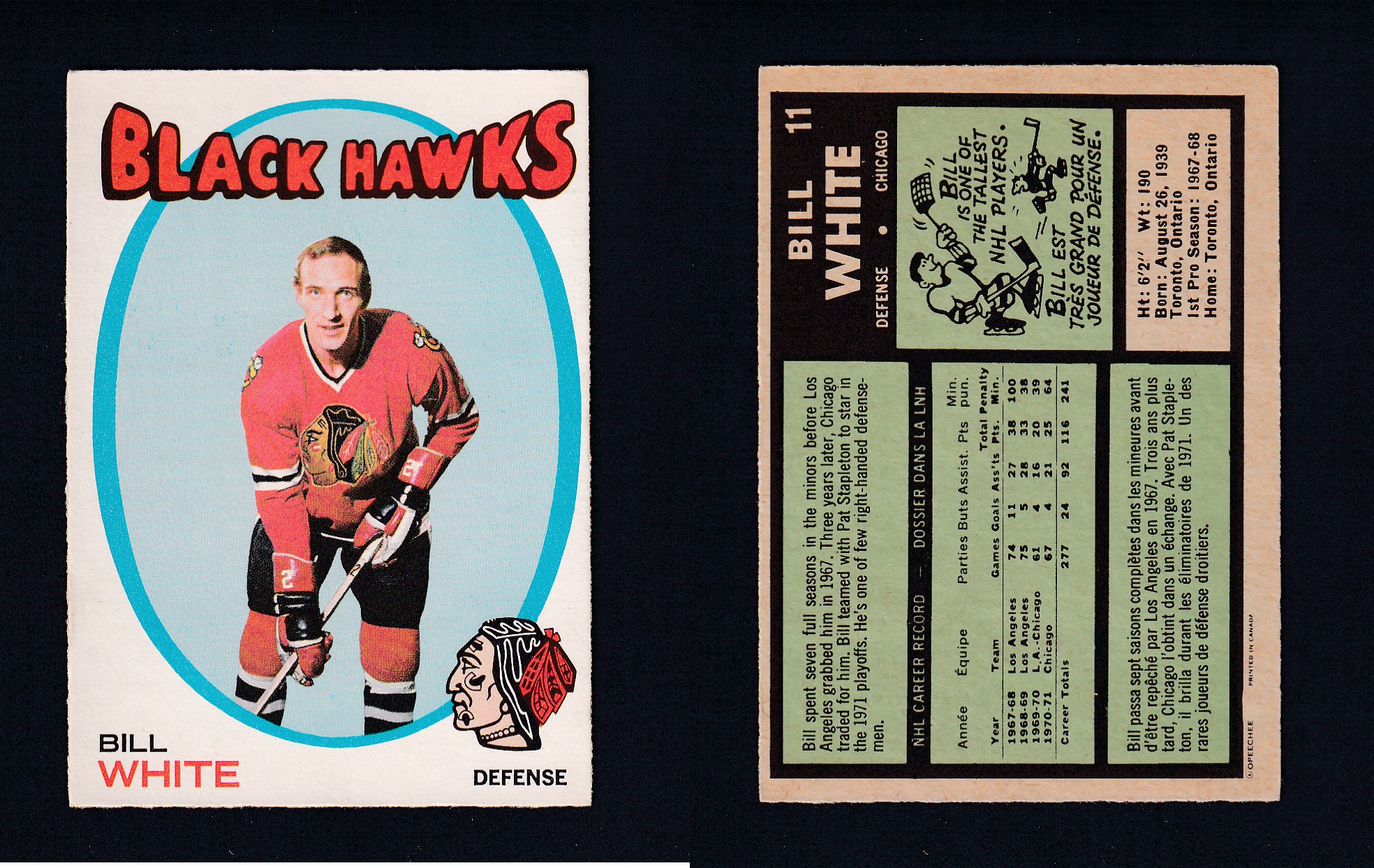 1971-72 O-PEE-CHEE HOCKEY CARD #11 B. WHITE photo