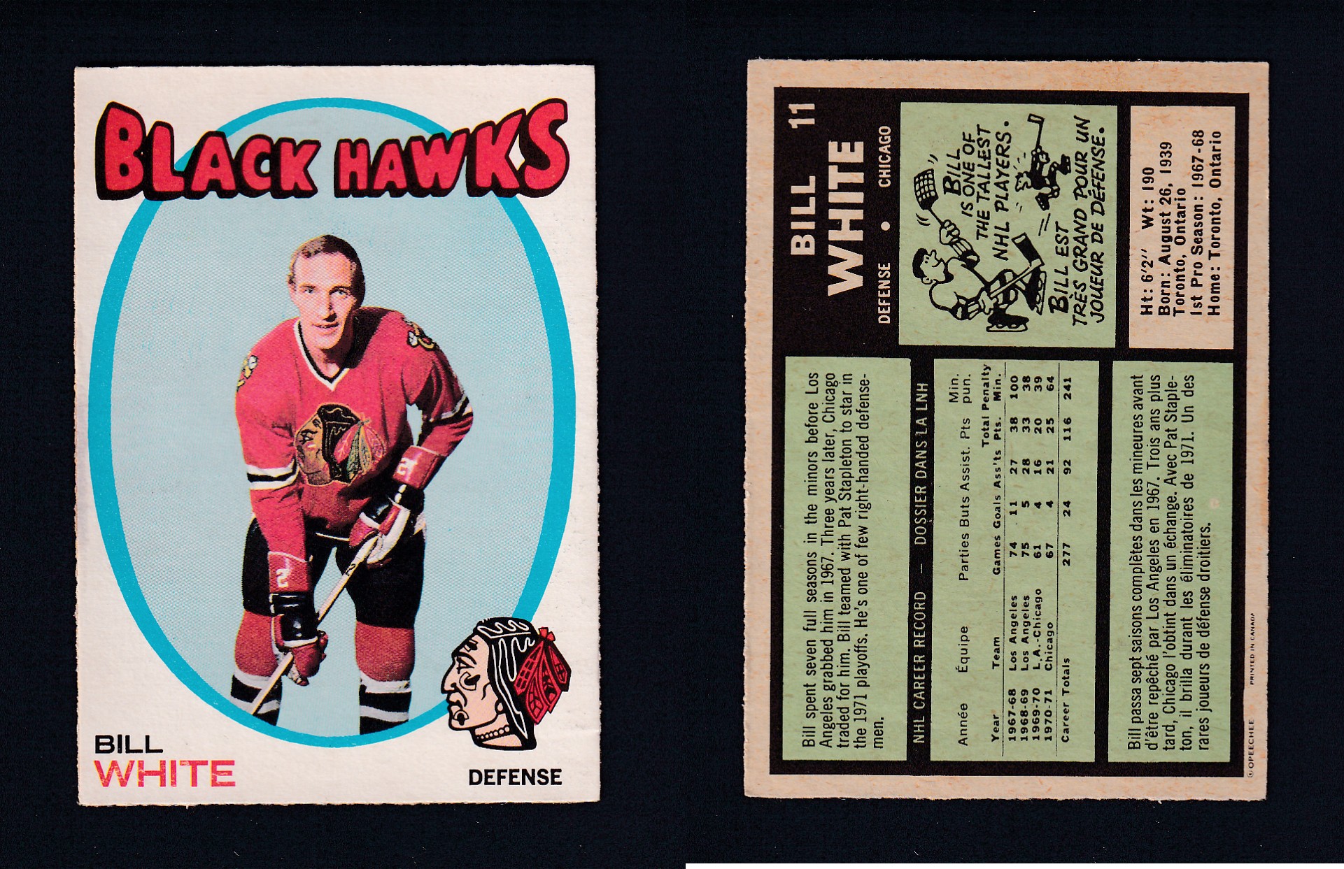 1971-72 O-PEE-CHEE HOCKEY CARD #11 B. WHITE photo