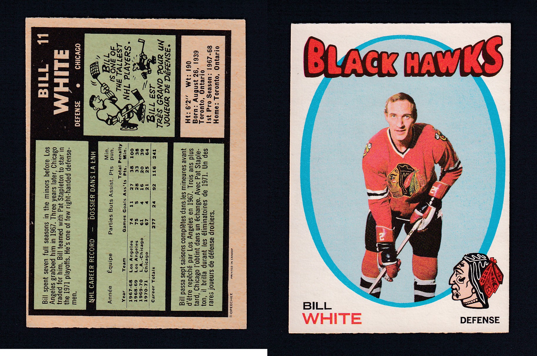 1971-72 O-PEE-CHEE HOCKEY CARD #11 B. WHITE photo