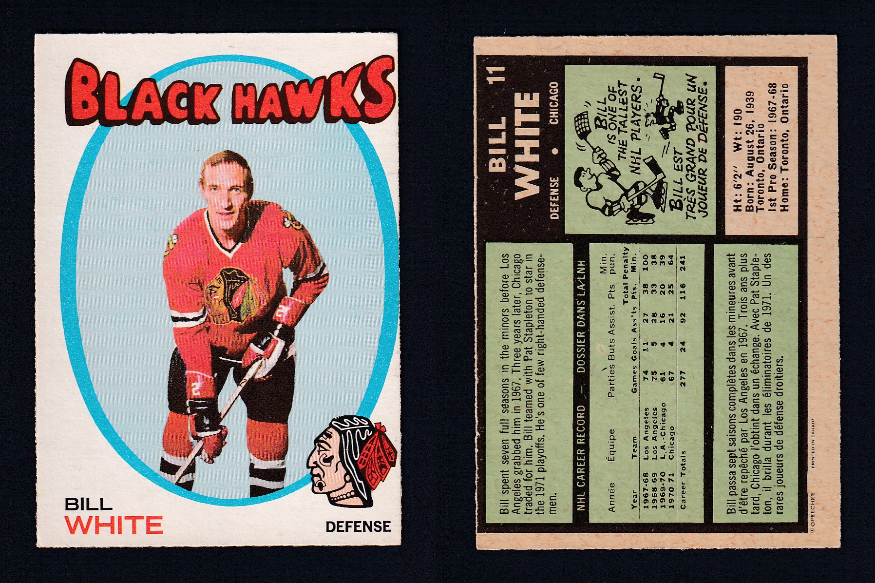 1971-72 O-PEE-CHEE HOCKEY CARD #11 B. WHITE photo