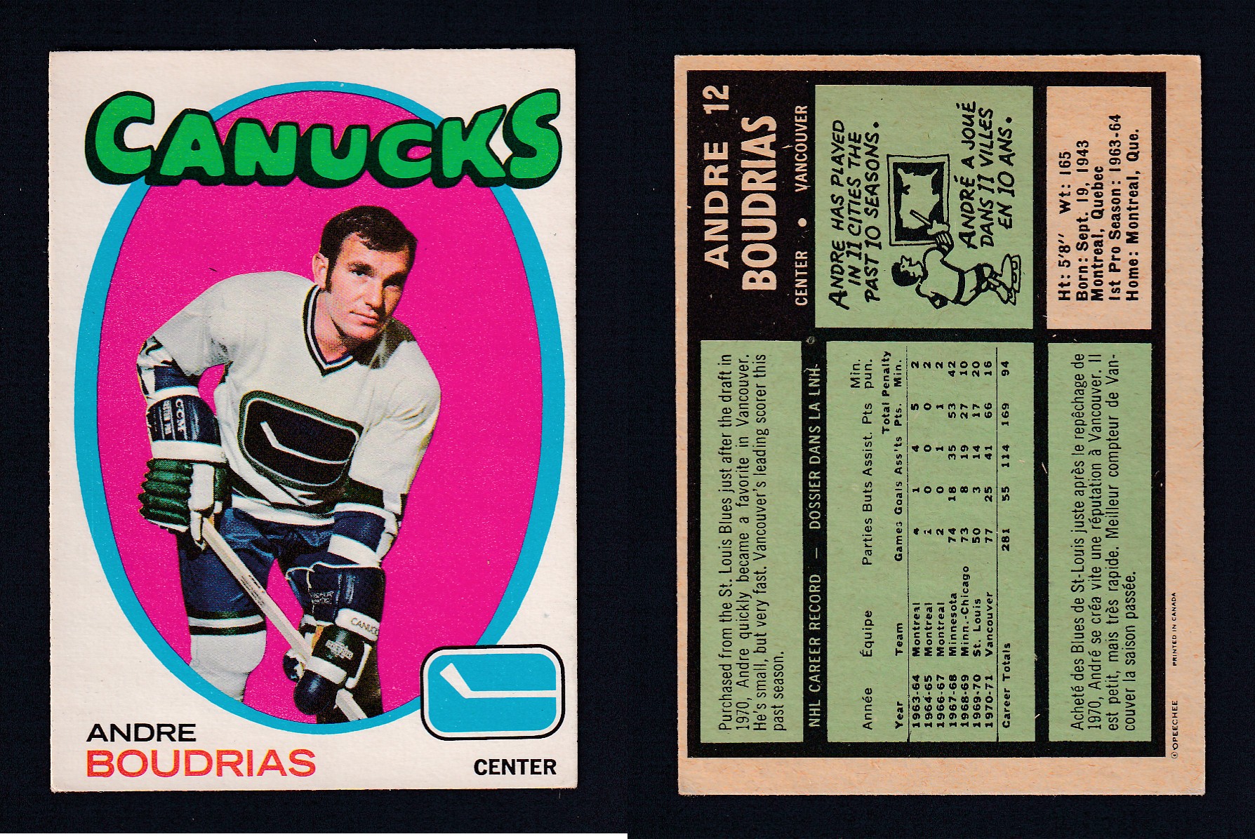 1971-72 O-PEE-CHEE HOCKEY CARD #12 A. BOUDRIAS photo