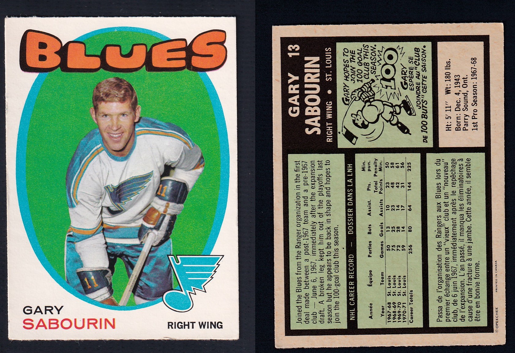 1971-72 O-PEE-CHEE HOCKEY CARD #13 G. SABOURIN photo