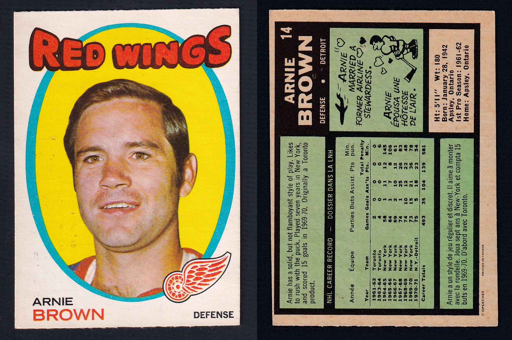 1971-72 O-PEE-CHEE HOCKEY CARD #14 A. BROWN photo