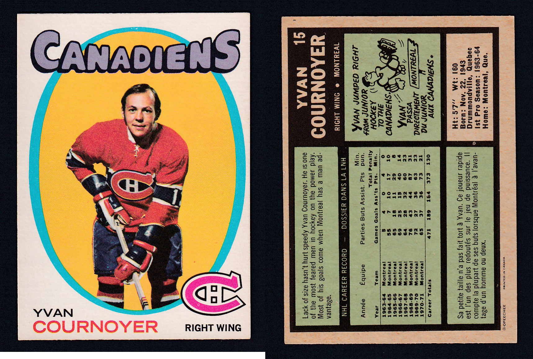 1971-72 O-PEE-CHEE HOCKEY CARD #15 Y. COURNOYER photo