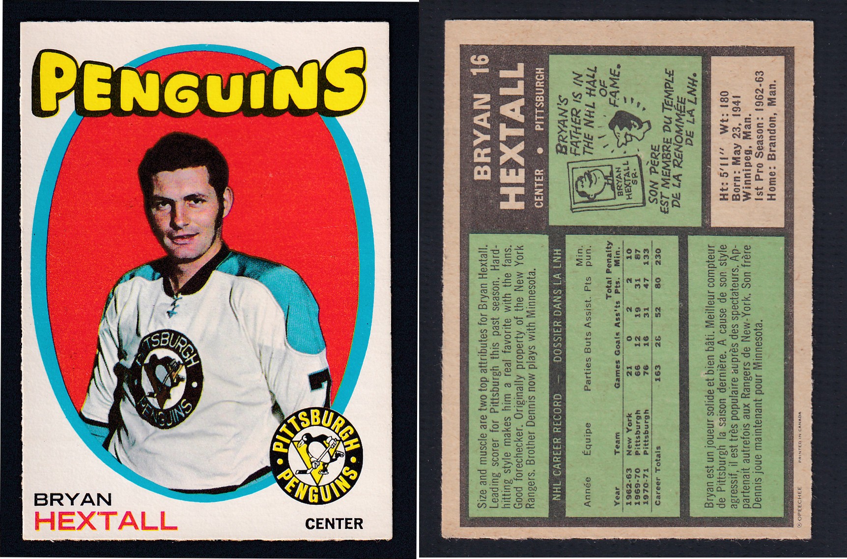 1971-72 O-PEE-CHEE HOCKEY CARD #16 B. HEXTALL photo