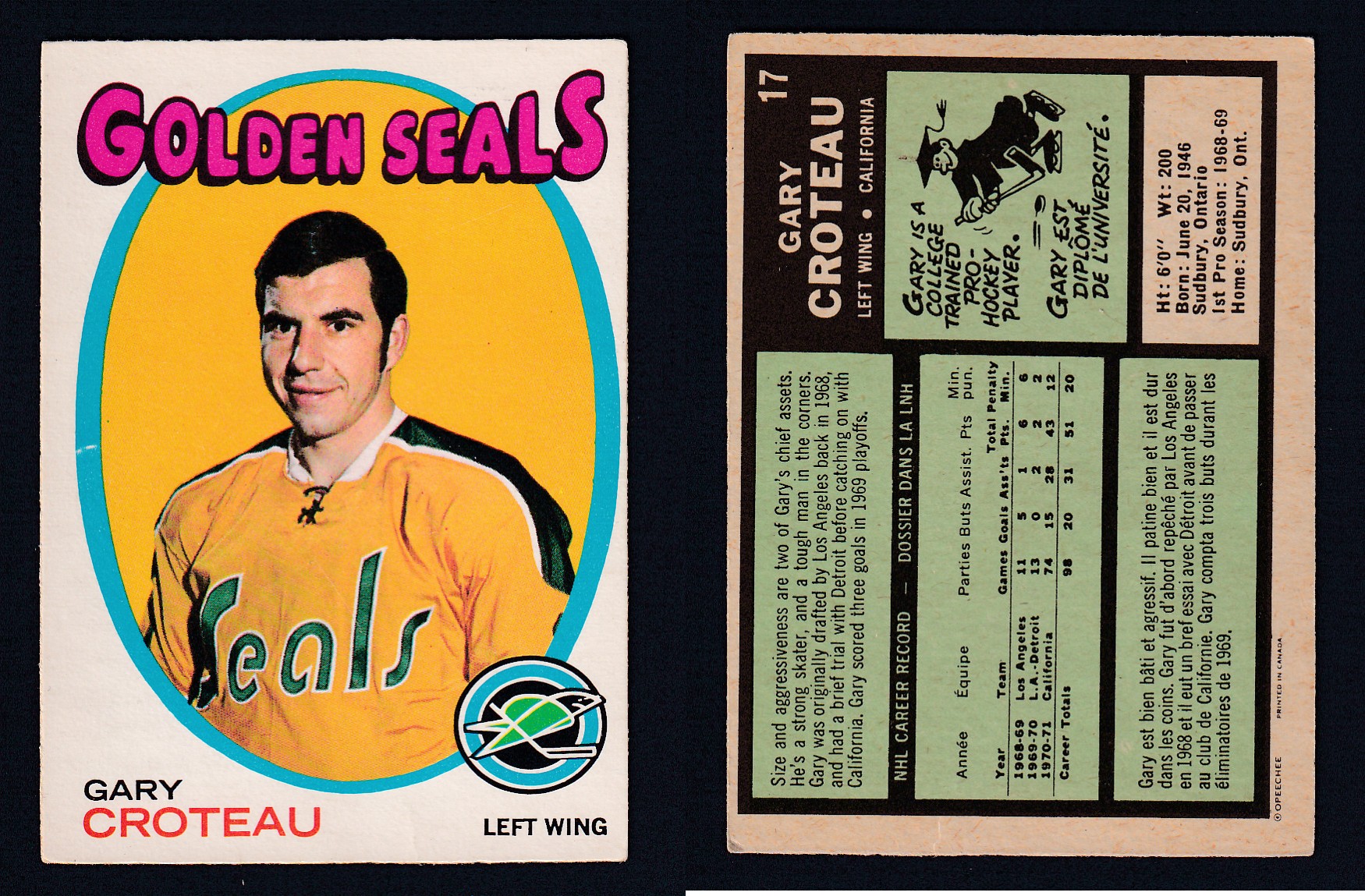 1971-72 O-PEE-CHEE HOCKEY CARD #17 G. CROTEAU photo