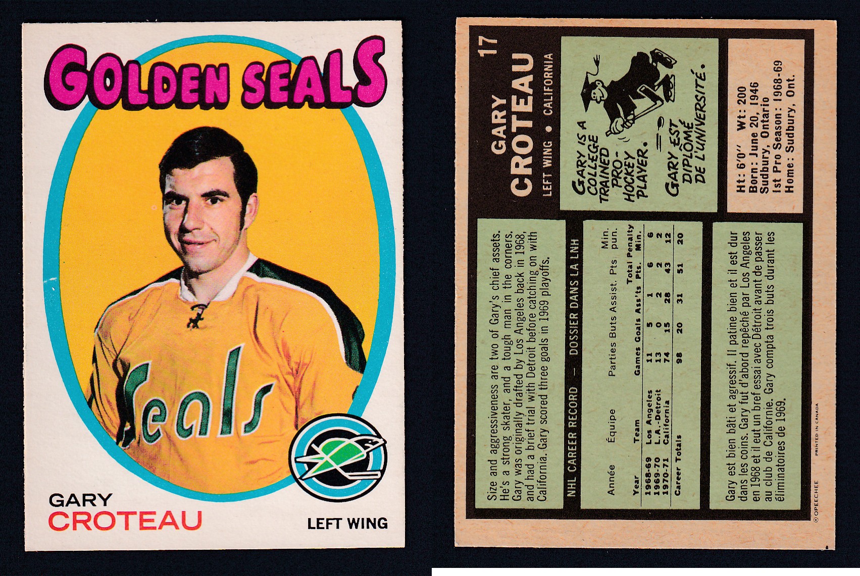 1971-72 O-PEE-CHEE HOCKEY CARD #17 G. CROTEAU photo