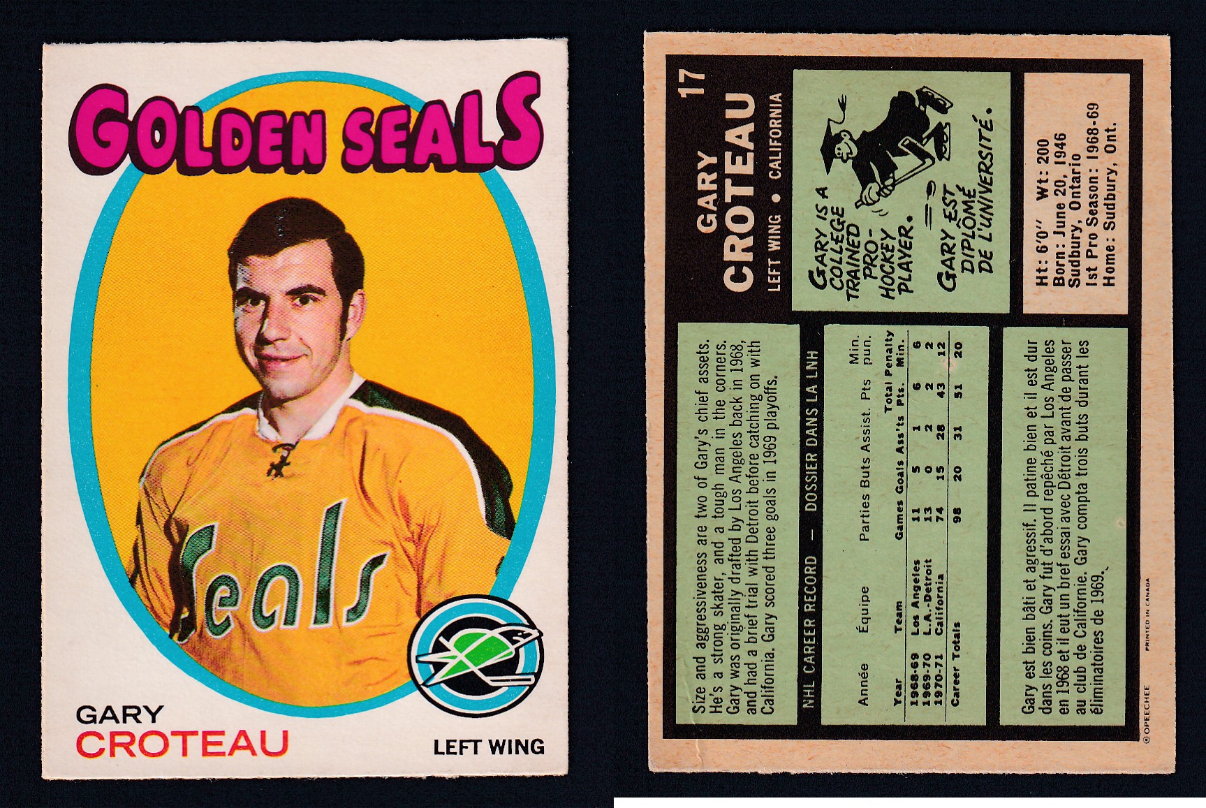 1971-72 O-PEE-CHEE HOCKEY CARD #17 G. CROTEAU photo